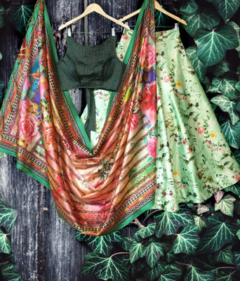 KAHIRAA WHOLETEX Floral Print Semi Stitched Lehenga Choli(Multicolor)