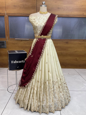 Fabcartz Embroidered Semi Stitched Lehenga Choli(Maroon)