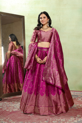 Julee Printed Semi Stitched Lehenga Choli(Purple)
