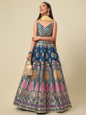 PURVAJA Embellished Semi Stitched Lehenga Choli(Light Blue)