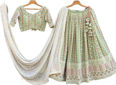 Aptex Self Design Semi Stitched Lehenga Choli(Green)