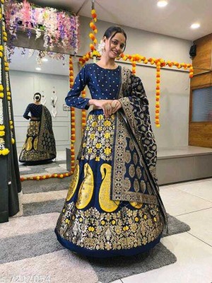 HN FASHION Printed Semi Stitched Lehenga Choli(Yellow)