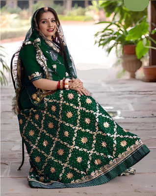 HOUSE OF COMMON Embroidered, Embellished Semi Stitched Rajasthani Poshak(Green)