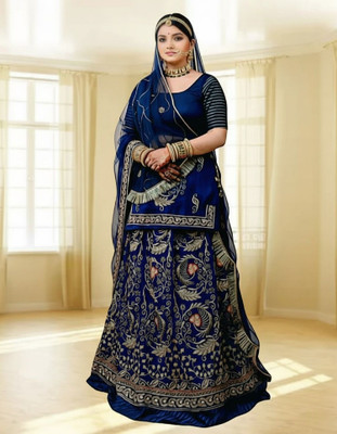 Bhawani Collection Embroidered Semi Stitched Rajasthani Poshak(Blue)
