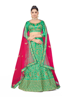 manvaa Embroidered, Embellished Semi Stitched Lehenga Choli(Green)