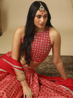 Globus Printed Stitched Lehenga Choli(Pink)