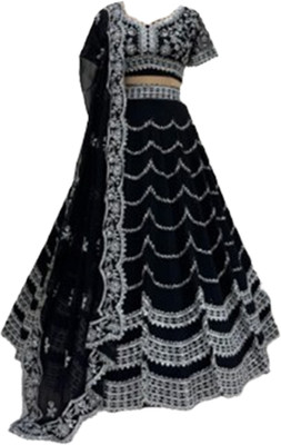 AVITAATEX Embroidered Semi Stitched Lehenga Choli(Black)