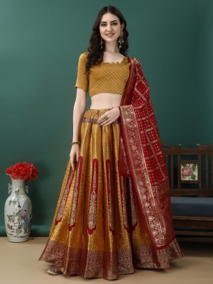 SHREE SANT SAREES Self Design Semi Stitched Lehenga Choli(Gold)