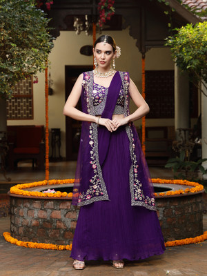 Stylum Embroidered, Printed Stitched Lehenga Choli(Purple)