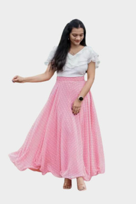 Nyari Wear Digital Print Semi Stitched Lehenga & Crop Top(White)