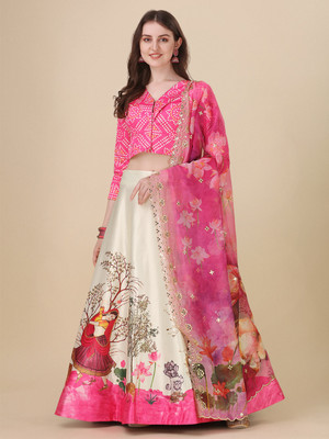 SEIKETSU Printed Semi Stitched Lehenga Choli(Pink)
