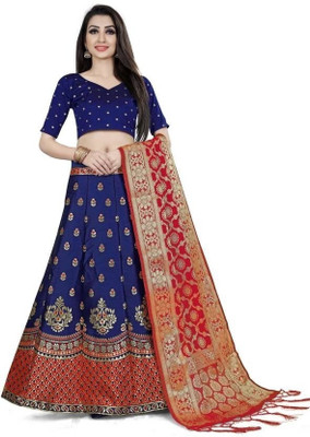 SWAMI STUDIO Self Design Semi Stitched Lehenga Choli(Blue, Red)