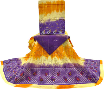HOUSE OF COMMON Embroidered Semi Stitched Rajasthani Poshak(Yellow, Purple)