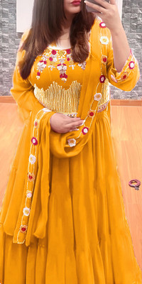 SANSKAR TEXTILES LTD Embroidered Semi Stitched Lehenga & Crop Top(Yellow)
