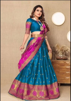 HN FASHION Printed Semi Stitched Lehenga Choli(Blue, Pink)