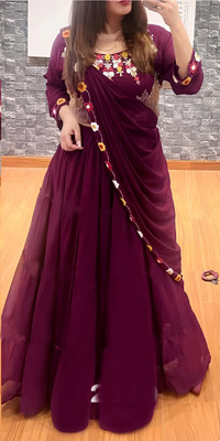 HOUSE OF COMMON Embroidered Semi Stitched Lehenga Choli(Purple)