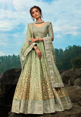 DIVINE INTERNATIONAL TRADING CO Embroidered Semi Stitched Lehenga Choli(Green)