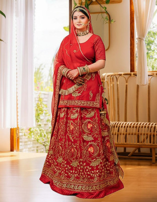 Bhawani saree center Embroidered Semi Stitched Rajputi Poshak(Red)