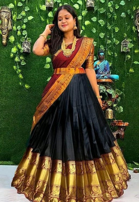 Harshiv Textile Embellished Semi Stitched Lehenga Choli(Black)