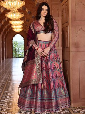 PURVAJA Printed Semi Stitched Lehenga Choli(Pink)