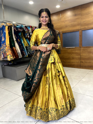 Fabcartz Self Design Semi Stitched Lehenga Choli(Yellow)