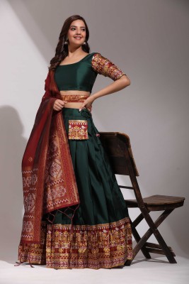 MR Y Self Design Semi Stitched Lehenga Choli(Dark Green)