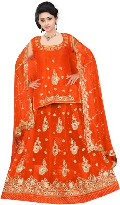 V And V Shop Embroidered Semi Stitched Rajasthani Poshak(Orange)