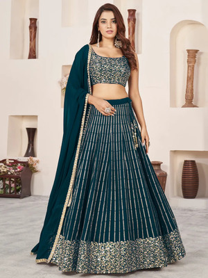MAABHAVANI CREATION Embroidered Semi Stitched Lehenga Choli(Blue)
