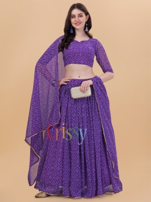 Nepyun Collection Bandhani, Digital Print Semi Stitched Lehenga Choli(Purple)