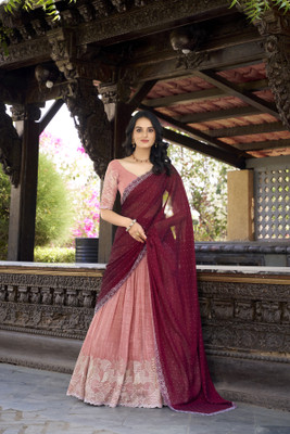 kridhashopping Embroidered Semi Stitched Lehenga Choli(Beige)