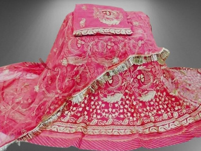 WOMENGIRLFASHION Embroidered Semi Stitched Rajasthani Poshak(Pink)