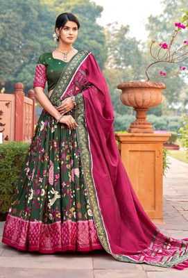 MITRABIZ Floral Print Semi Stitched Lehenga Choli(Green)