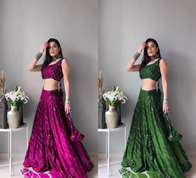 Udbhav Export Embroidered Semi Stitched Lehenga Choli(Light Green)