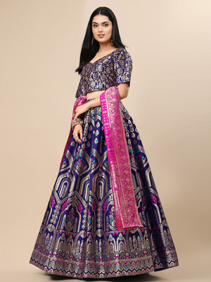 Kedar Fab Self Design Semi Stitched Lehenga Choli(Blue)
