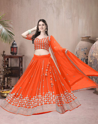 F Plus fashion Embroidered Semi Stitched Lehenga Choli(Multicolor)