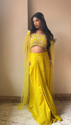 nilormy Embellished Stitched Lehenga with Jacket(Yellow)