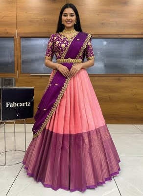 Sonu Creation Self Design Semi Stitched Lehenga Choli(Pink)