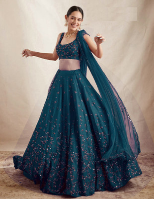 A To Z Cart Embroidered Semi Stitched Lehenga Choli(Dark Blue)