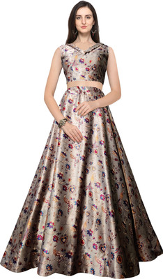 KAHIRAA WHOLETEX Digital Print Semi Stitched Lehenga & Crop Top(Multicolor)