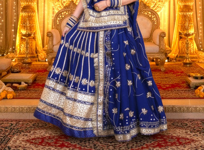 bherva tex Embroidered Semi Stitched Rajasthani Poshak(Dark Blue)