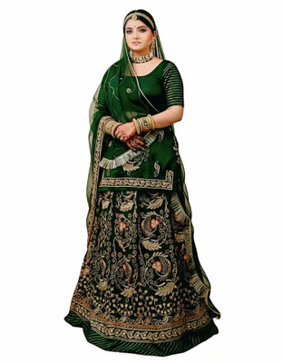 Shree Ambey Creation Embroidered Semi Stitched Rajputi Poshak(Dark Green)