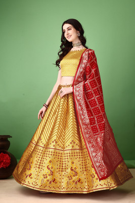 SWAMI STUDIO Self Design Semi Stitched Lehenga Choli(Gold)