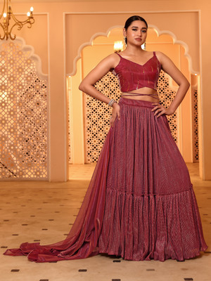 PURVAJA Digital Print Semi Stitched Lehenga Choli(Pink)