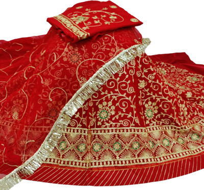 MANTUSHTI Embroidered Semi Stitched Rajasthani Poshak(Red)