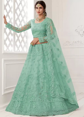 QUEDDY'S Embroidered Semi Stitched Lehenga Choli(Light Blue)
