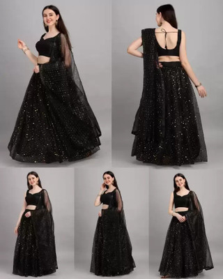 KRIMAA Embellished Semi Stitched Lehenga Choli(Black)