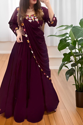balaji textiles Embroidered Semi Stitched Lehenga & Crop Top(Purple)