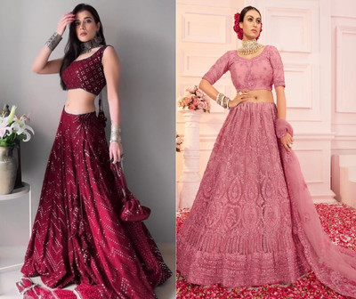 Reelove Factory Embroidered Semi Stitched Lehenga Choli(Maroon, Pink)