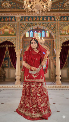 WOMENGIRLFASHION Embroidered Semi Stitched Rajasthani Poshak(Red)