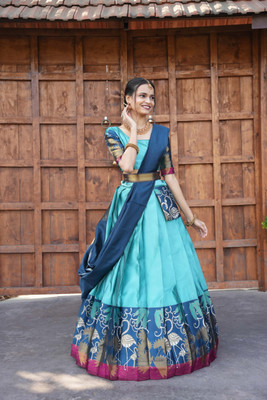 SHREE CREATION Self Design Semi Stitched Lehenga Choli(Light Blue)